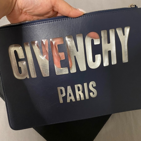 GIVENCHY Plate Iconic Clutch Bag Blue Leather - Picture 3 of 12